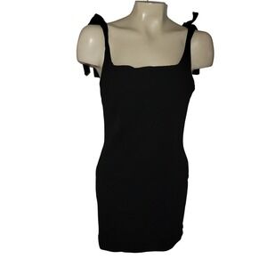 4Sienna NEW Black Bow Shoulder Square Neck Sheath Mini Dress M stretchy bodycon